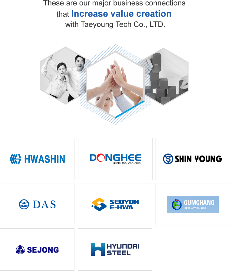 These are our major business connections that increase value creation with Taeyoung Tech Co., LTD.